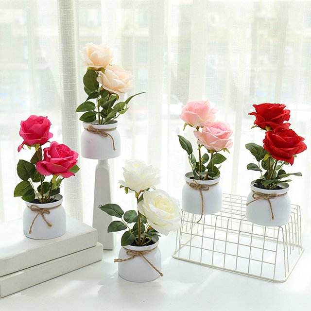 1 Set Fausse Fleur Simulation Plastique Résistant à l'Usure Éternel Pot de Fleur Artificielle pour la Maison