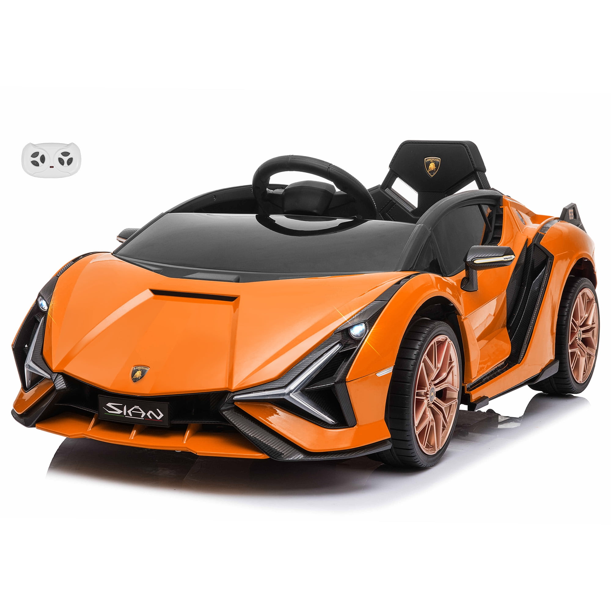 VOLTZ TOYS Lamborghini SIAN FKP 37 12V Ride on Car with Scissor Doors and Remote Control, Licensed - Orange