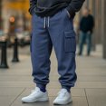 thumbnail image 3 of Yuyuzo Mens Cargo Sweatpants Causal Drawstring Workout Joggers Fleece Solid Color Athletic Pants with Pockets, 3 of 7