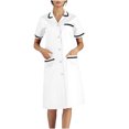 thumbnail image 1 of Xfvqtps Robe d'Infirmière pour Femmes avec Poches, Boutons, Manches Courtes, Empiècement, Col à Revers, Robe de Travail pour Préposée, Blanc, 1 of 6