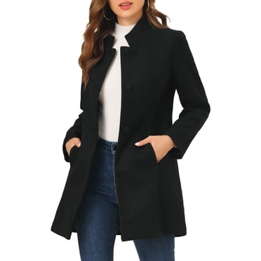 INSPIRE CHIC Women's Winter Overcoat Stand Collar Single Breasted Mid-thigh Long Coat Black XX-Large