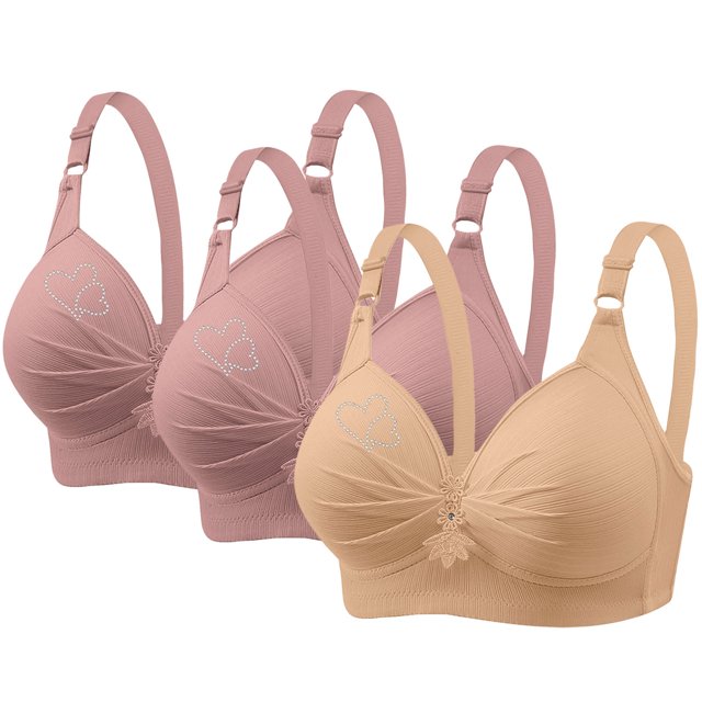 Birdeem Bras for Women 3Pcs Womans Printing Gathered Together Large Size Daily Bra Underwear No Rims