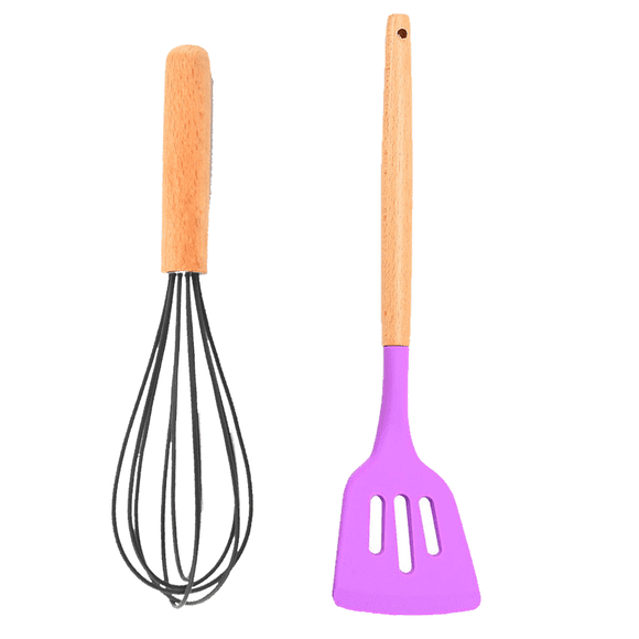 2 Pcs Batterie de Cuisine Antiadhésive avec Poignée en Bois - Gadgets et Outils de Cuisine Résistants à la Chaleur Sans BPA