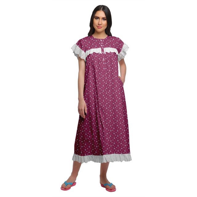 Moomaya Chemise de Nuit d'Allaitement à Col Rond Imprimée pour Femmes en Coton