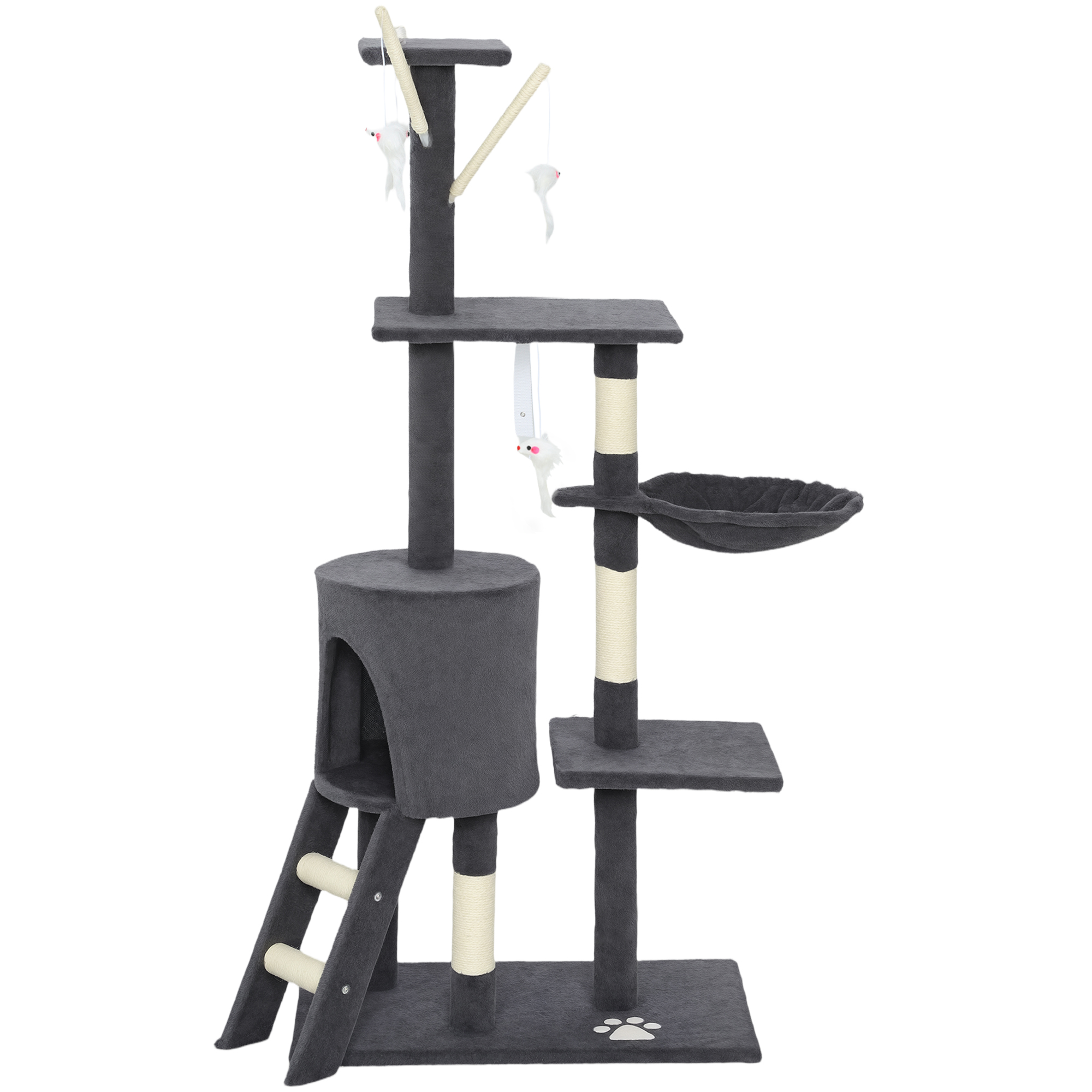 CoSoTower 53" Cat Tree Tower, Kitten Activity Centre with Scratching Posts, Condo, Perches, Ladder, Hammock, Dangling Toys, Dark Grey