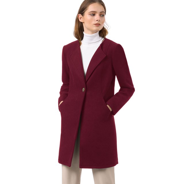 INSPIRE CHIC Women's Long Sleeves Button Closure Outerwear Mid Length Overcoat