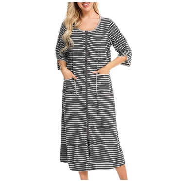 Womens Winter Warm Nightgown Autumn And Winter Nightdress Zip With Pokets Loose Pajamas