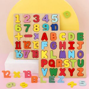 BUTORY 2PCS Puzzles en bois pour les tout-petits,Alphabet Learning Puzzle, ABC Nombres Puzzles pour les garçons filles enfants, Montessori Préscolaire Cadeaux éducatifs