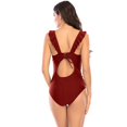 thumbnail image 3 of Women‘s One Piece Swimsuits Shirred V Neck Bathing Suit Slimming Ruffle Swimwear Monokini, 3 of 3