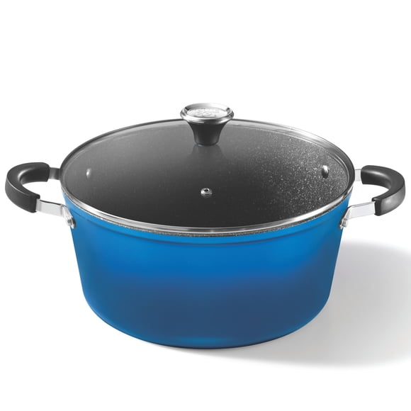 Starfrit The Rock One Pot 7.2Qt (6.9L) Stock Pot with Lid, Rock.Tec Non-Stick Surface Treatment, Forged Aluminum Base, Side Handles, Enameled Exterior, Dishwasher Safe, Blue