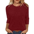 thumbnail image 1 of Pincandy Womens Sweaters Fall Fashion 3/4 Length Sleeve Tops Crew Neck Button Shirts Casual Pullover Cute Winter Clothes, 1 of 5