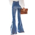 thumbnail image 3 of Women's Multicolor/Black/Sky Blue Distressed Bell Bottom Denim Pants, 3 of 10