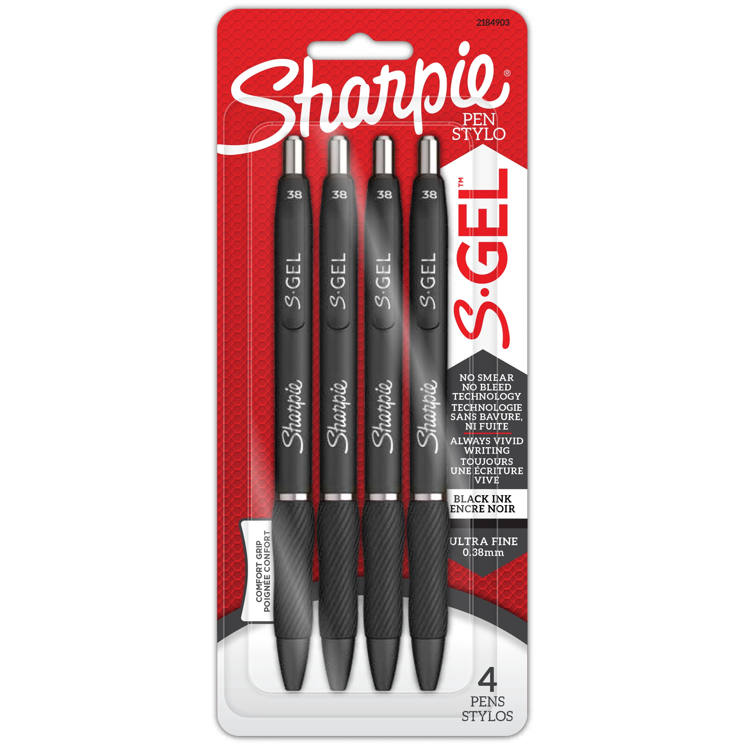 Sharpie S-Gel, Gel Pens, Ultra Fine Point (0.38 mm), Black Ink, 4 Count