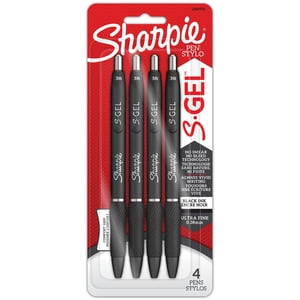 Sharpie S-Gel, Stylos de gel, Ultra Fine Point (0.38 mm), encre noire, 4 Nombre