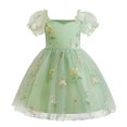 thumbnail image 1 of Yanlir Robe d'Été en Dentelle pour Fille, Princesse, à Volants, Sans Manches, Broderie, Tulle, Nœud, Robes; Robe de Fête à Col Rond; Tenue Imprimée Mode Printemps Été pour Enfants (Vert, 1 An), 1 of 9