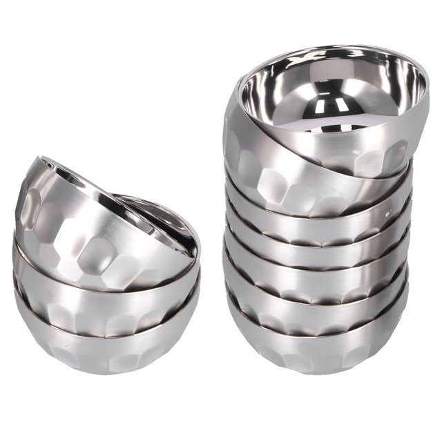 Loewten Bols en Acier Inoxydable, 10 Pcs Bol à Soupe en Acier Inoxydable 304 Double Paroi Réutilisable Récipient à Salades Lavable au Lave-Vaisselle Vaisselle pour Maison Cuisine Restaurant, Vaisselle Lavable au Lave-Vaisselle