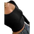 thumbnail image 2 of Fortune T-Shirt Basique pour Femmes à Encolure Dégagée, Manches Longues, Coupe Ajustée, Court, 2 of 8