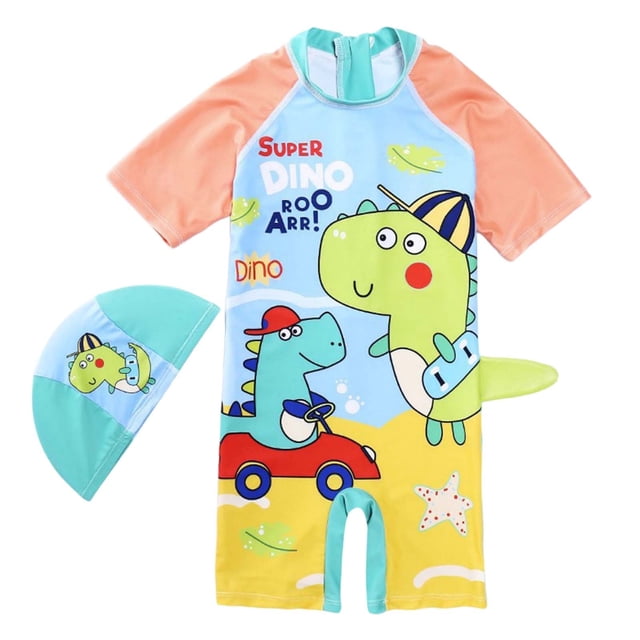 Toddler Boys Summer Swim Trunks Boy 2 Pieces Short Sleeve Cartoon Cute Student Swimsuit Spring Bathing Suits For Kid 2-3T
