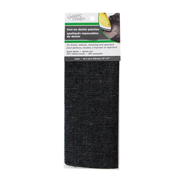 UNIQUE CREATIV Iron-On Denim Patches, Black, 2-Pack