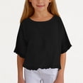thumbnail image 2 of biudgviw Girls' Cotton Linen Tops Ruffle Half Sleeve Crew Neck Solid Color Loose Tee Shirts Summer Casual Blouses, 2 of 7
