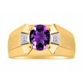 thumbnail image 1 of RYLOS Men's Rings 14K Yellow Gold Rings Classic Designer  9X7MM Oval Gemstone &  Diamond Ring Amethyst February Birthstone Ring Size 8, 1 of 7
