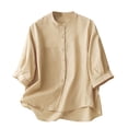 thumbnail image 1 of Cinvoph T-Shirts Décontractés à Manches 3/4 pour Femmes Col Rond Boutons Hauts Décontractés Affaires Travail Basiques Blouses Haut, 1 of 9