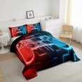 thumbnail image 3 of Red Blue Gaming Kids Queen Comforter Set - Gamer Comforter Boys Queen Size Bedding Set, Neon Lights Abstract Geometry Design Gamer Room Decor, 3 of 5