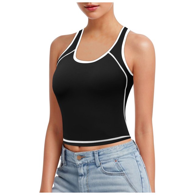Débardeur Court Sans Manches à Col Montant pour Femme, Ajusté, Style Sport, Cloud Pro, Bonnets Fixes, Col Rond, Effet Éclat, Non pour la Course