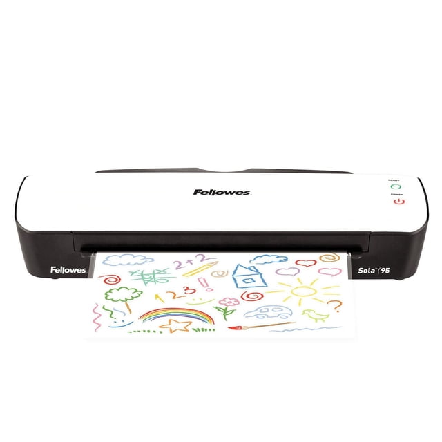 Fellowes SolaTM 95 Plastifieuse avec Pochette Trousse de Départ Plastifieuse Compacte de Bureau Orientée vers l'Avant pour la Maison et le Bureau; Convient aux documents de 9-1/2 Pouces de Large, Chauffe en 4 minutes avec Contrôle Avancé de la Température pour Pochettes Chaudes de 3 Mil et 5 Mil, Levier de Dégagement visible et Trousse de Départ Incluse, Souvent Utilisée pour Plastifier des Cartes d'Identité, des Recettes Ou des Cartes de Classe.