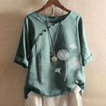 thumbnail image 2 of CHUANK Hauts pour Femmes en Liquidation à Moins de 10 $ Hauts pour Femmes Décontractés Printemps Été Manches Longues en Coton et Lin Imprimé Graphique Pissenlit Col Ras du Cou Blouses Vintage Hauts Grande Taille, 2 of 6