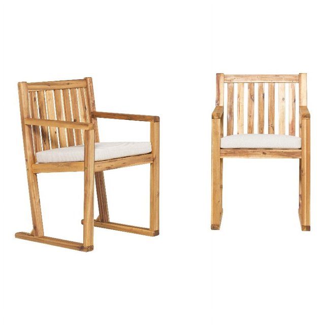 Chaises de Salle à Manger en Bois Massif à Dossier à Lattes Modernes (Ensemble de 2) - Naturel