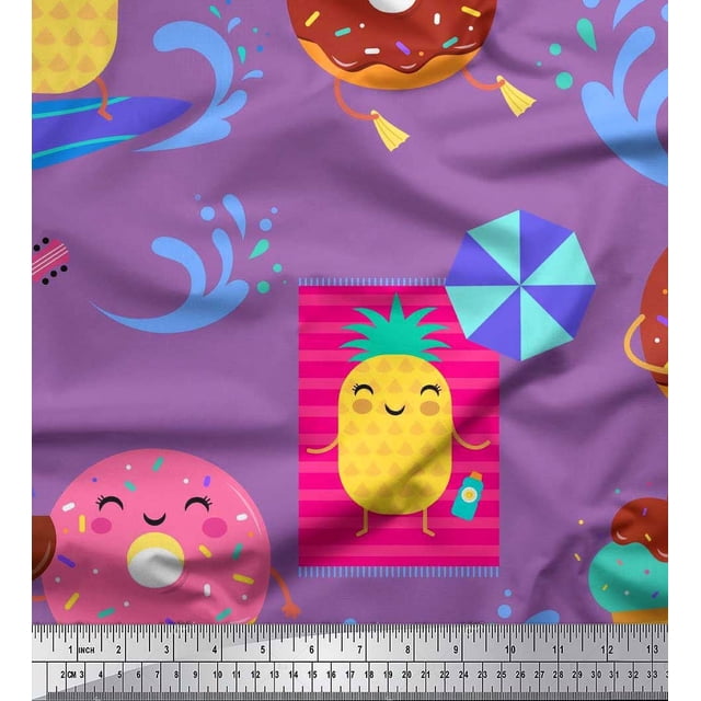 Soimoi Purple Silk Fabric Beech & Fun Party Print Fabric by Yard 42 Inch Wide
