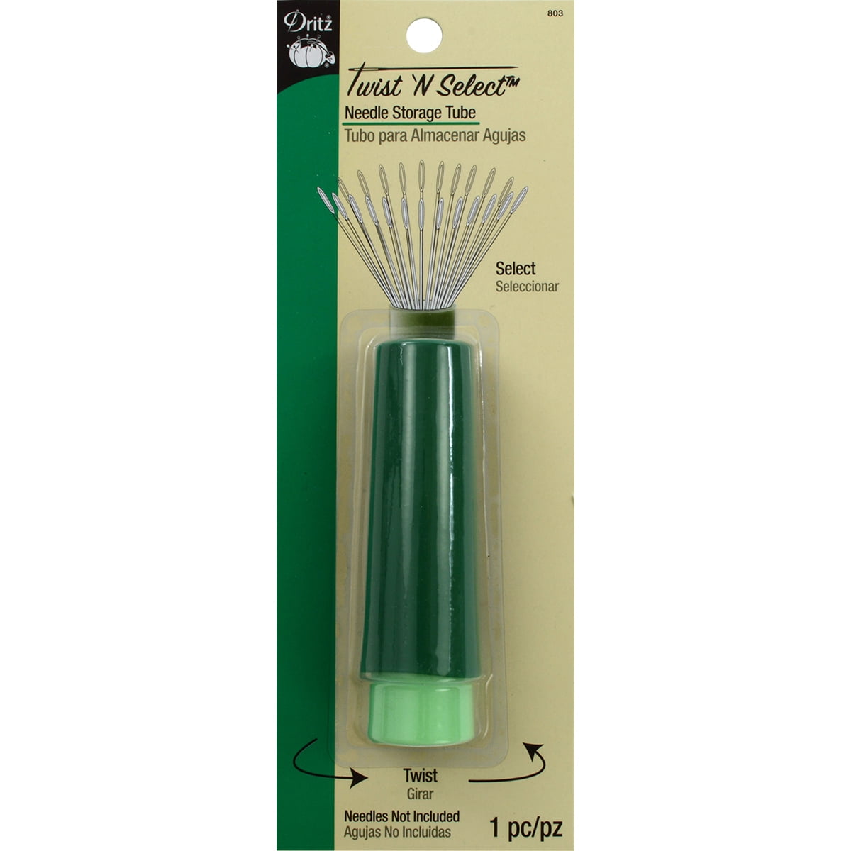 Tube de rangement pour aiguilles Dritz Twist N' Select pour aiguilles jusqu'à 2-1/4", 1 unité, vert