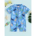 thumbnail image 2 of Wangsaura Toddler Baby Boy Rash Guard Swimsuit Cute Print Short Sleeve Zip Front Bathing Suit Swimwear, 2 of 9