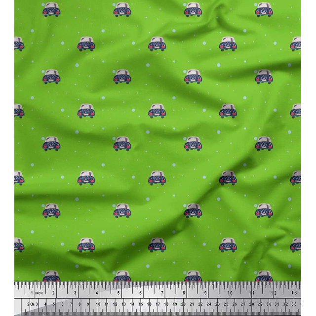 Soimoi Rayon Fabric Dot & Car Transport Print Sewing Fabric Yard 42 Inch Wide