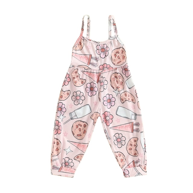 Gupgi Kid Girls Christmas Jumpsuits Candy Flower Print Sleeveless Strap Romper Pants