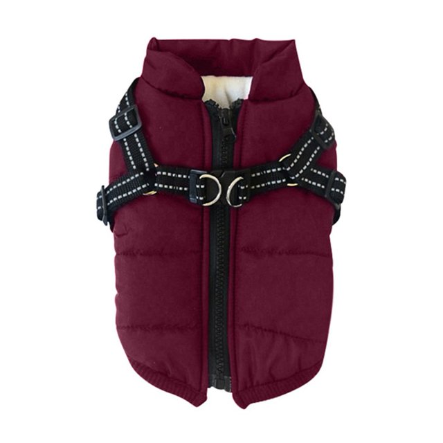 Pet Dog Jacket With Harness Windproof Winter Pet Dog Padded Coat Clothes