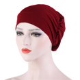 thumbnail image 3 of Women Solid Beading Hat Muslim Ruffle Cancer Chemo Hat Wrap Cap, 3 of 3