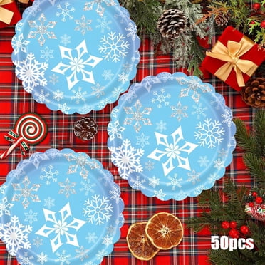 EGNMCR Christmas Dinner Plates Disposable Tableware Party Supplies Party Paper Plates Set 50 Pieces Paper Disposable plates
