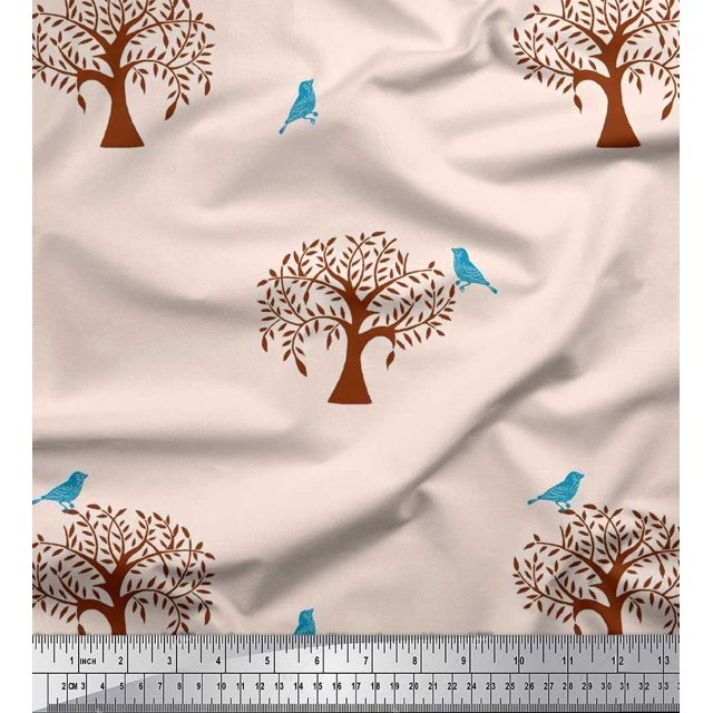Soimoi Tissu Georgette Viscose Imprimé Oiseau & Arbre par Yard 42 Pouces de Large