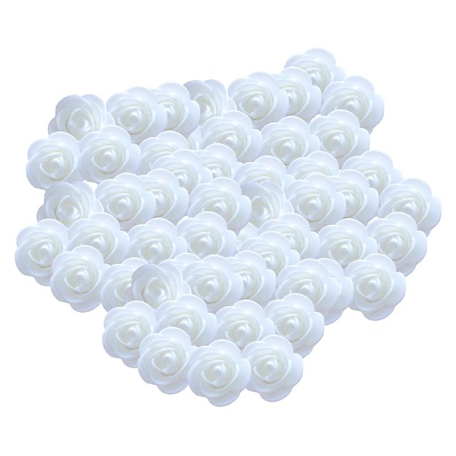 GROWTH TANK Mini Artificial Rose Heads Stemless Flower Heads for Table Home Decoration White