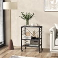 thumbnail image 3 of 3-Layer Microwave Stand Bakers Rack, Kitchen Rolling Cart with 4 Universal Wheels and 10 Removable Hooks, Coffee Cart Shelf Organizer for Kitchen, Living Room, Entryway, Nut Brown, 3 of 8