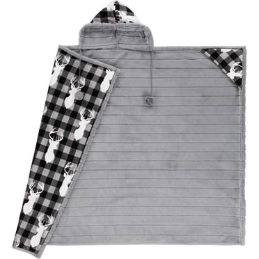 Safdie & Co. Hoodzy Blanket Faux Fur Black Plaid Deer