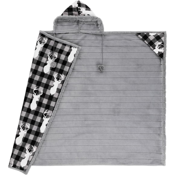 Safdie & Co. Hoodzy Blanket Faux Fur Black Plaid Deer
