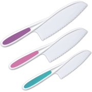Ragazzacucine Kids Knife Set of 3 - Firm Grip, Serrated Edges & Safe - Colorful Nylon Toddler Cooking Knives to Cut Fruits, Salad, Cake, Lettuce (PurpleMulti)