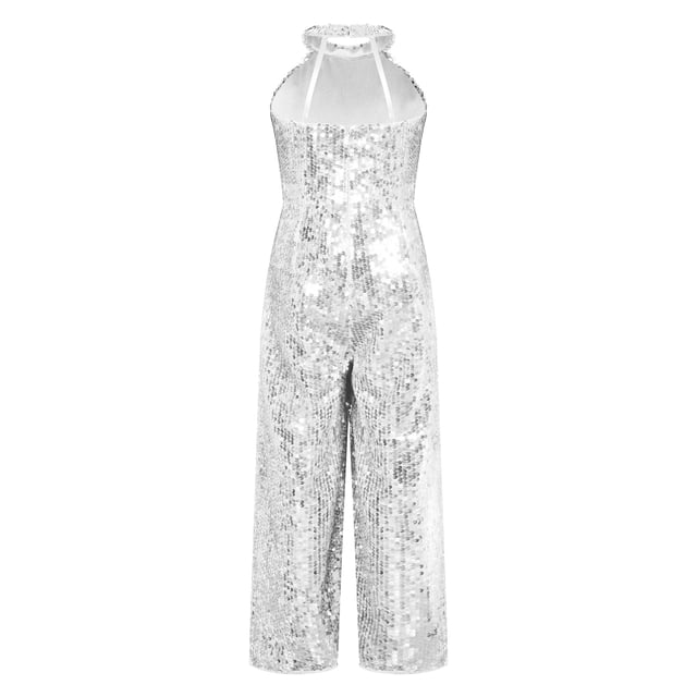 Moggemol Combinaison à Sequins pour Fille, Combinaison de Princesse, Pantalon Long, Robe de Cocktail Argentée 6