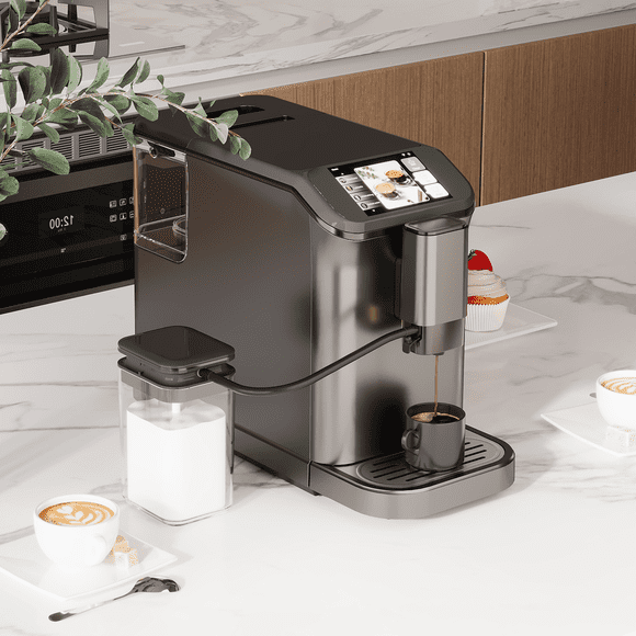 Fully Automatic Espresso Machine with Grinder & Milk Frother, 15-Level Adjustable Coffee Maker