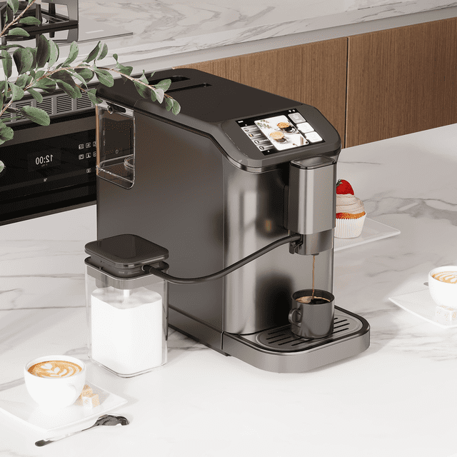 Fully Automatic Espresso Machine with Grinder & Milk Frother, 15-Level Adjustable Coffee Maker