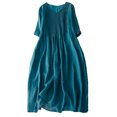 thumbnail image 2 of Meichang Robes Amples à Col Ras du Cou pour Femmes Coupe Ample Décontractée en Coton et Lin Robes Confortables à Manches Courtes Tunique Robes de Plage avec Poches Robes Midi Unies Bleu m, 2 of 6