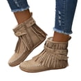 thumbnail image 3 of Bottines pour Femmes Confortables Couleur Unie à Franges Grande Taille Décontractées Mi-Cylindriques Tête Ronde Style Western, 3 of 9
